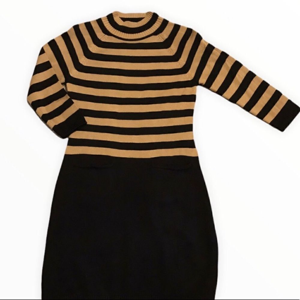 Calvin Klein MEDIUM Black & Tan Sweater Dress